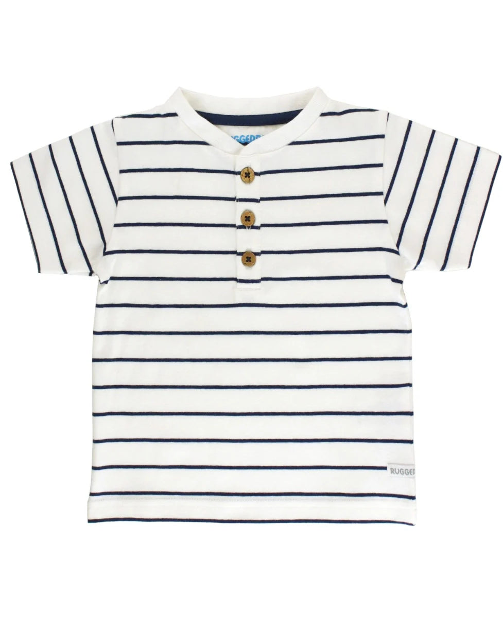Kid's Stripe Short Sleeve Henley, White/Navy