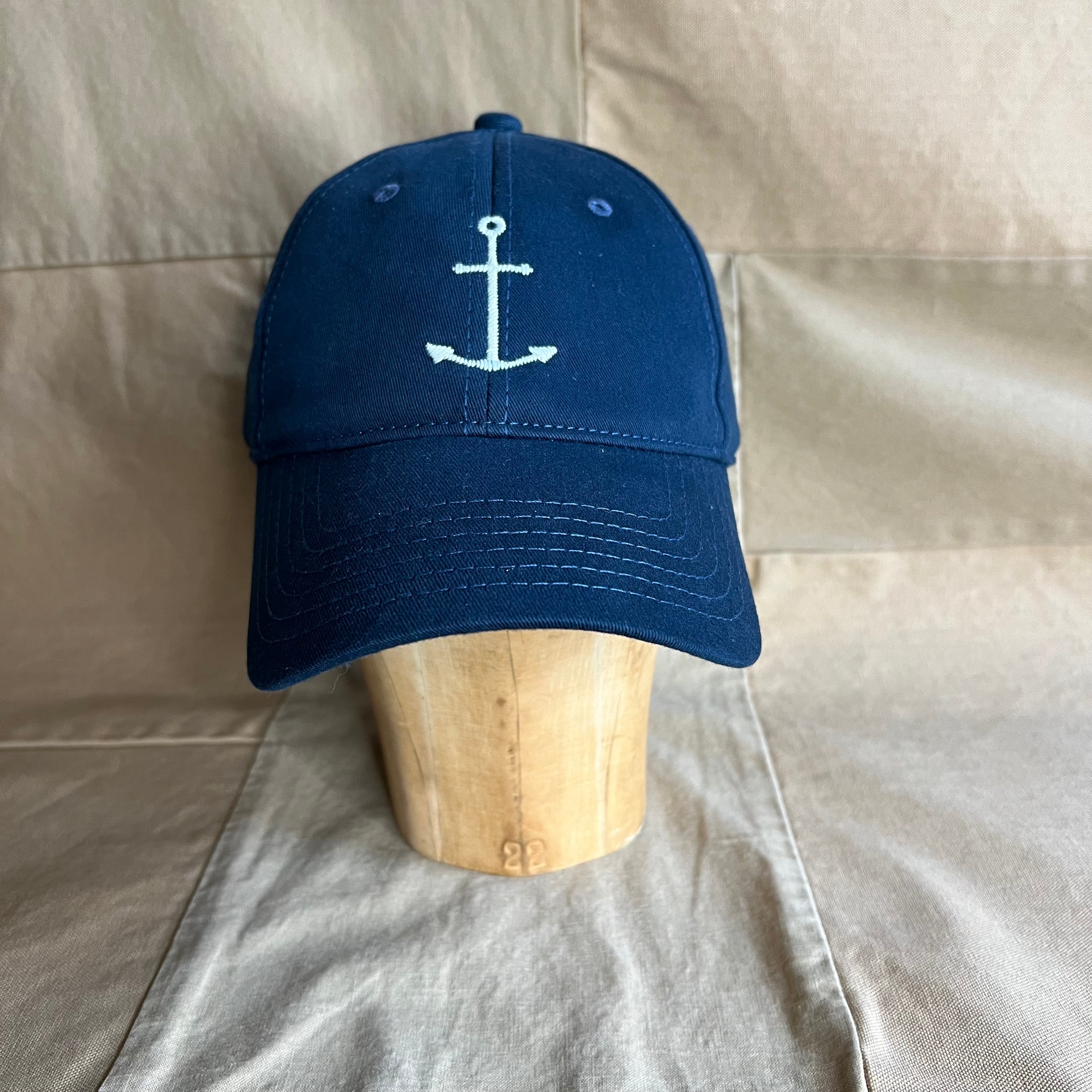 Anchor Needlepoint Cap, Navy/White