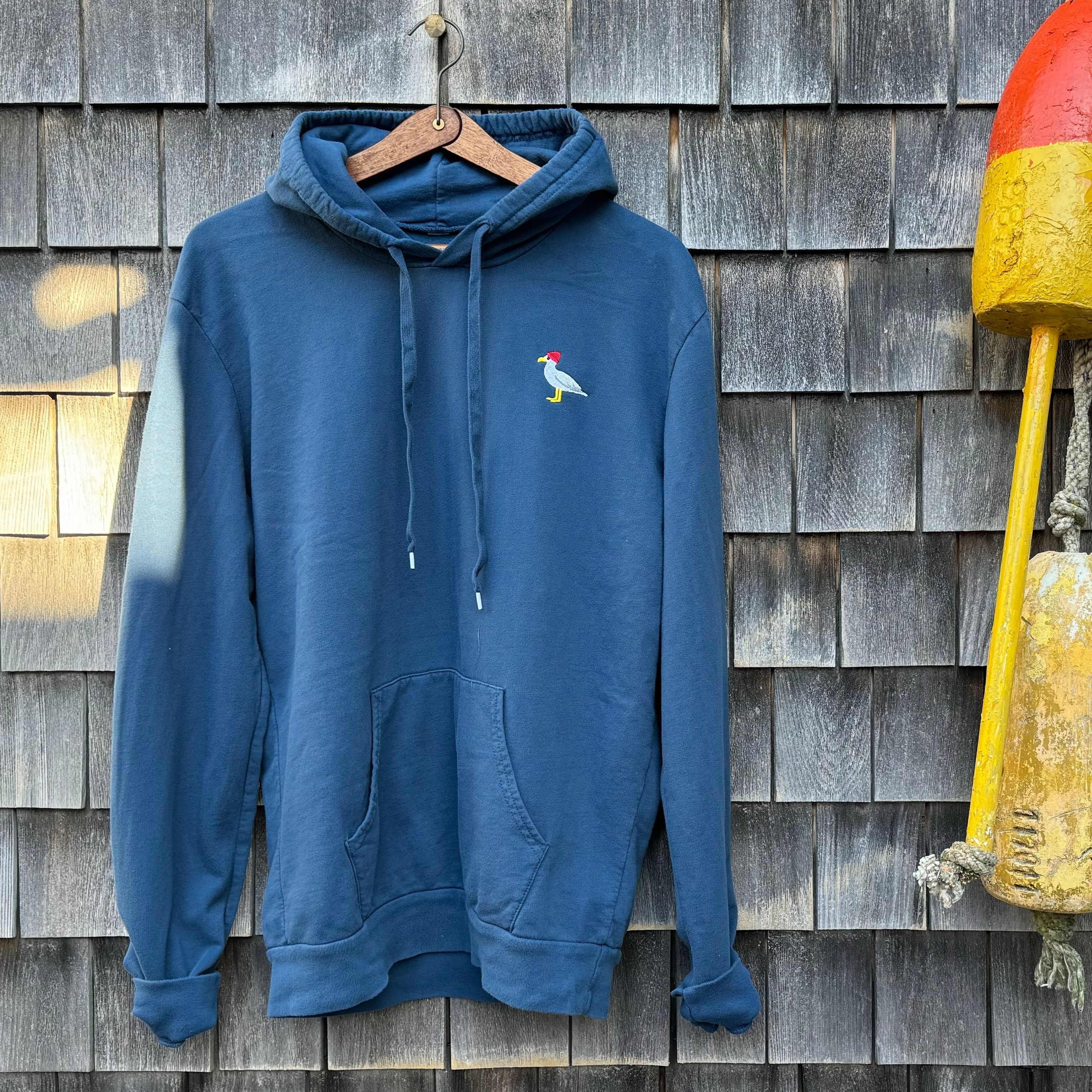 Embroidered Seagull Pullover Hoodie, Blue Steel￼