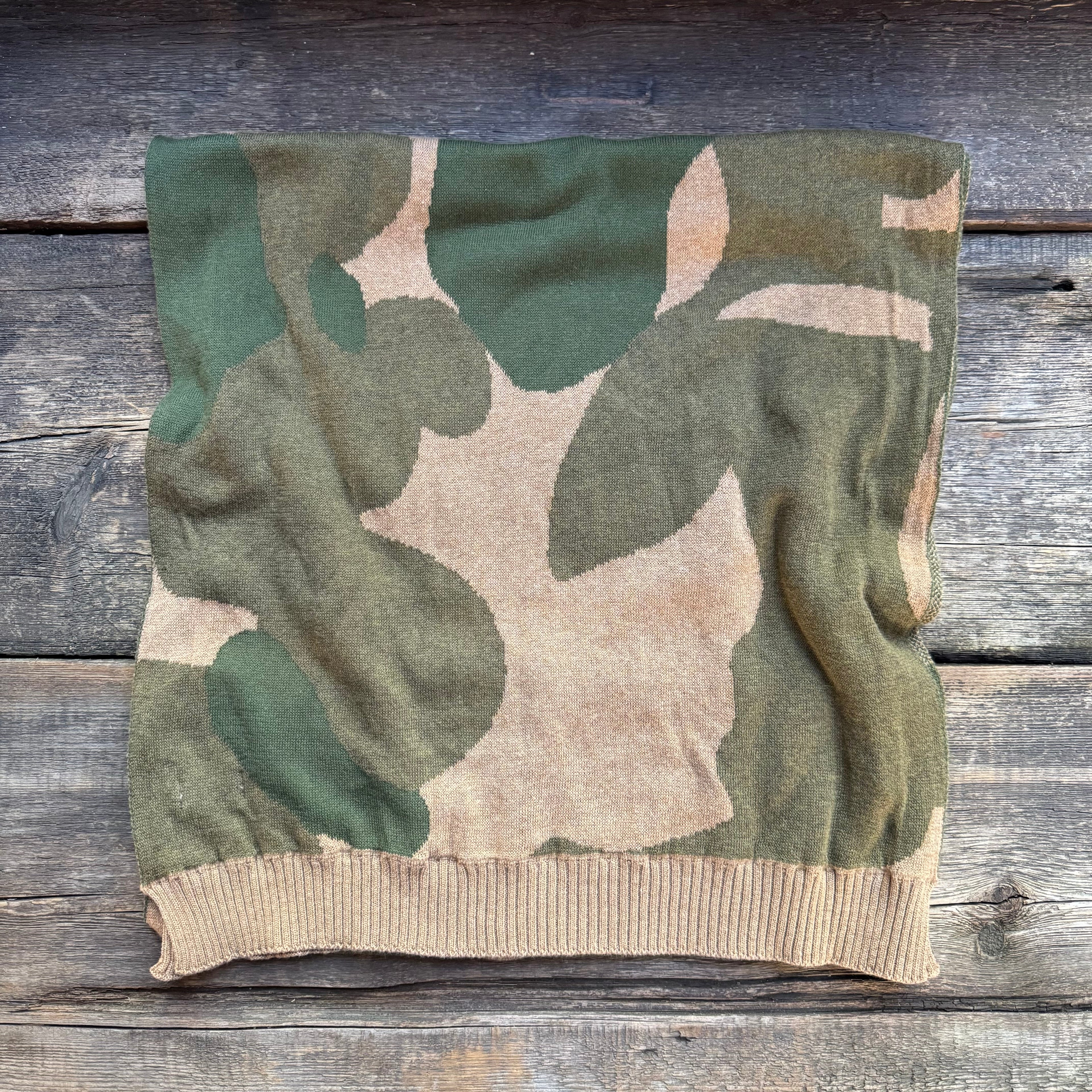 Duck Camo Cotton Shawl/Muffler, Dark Beige/Green