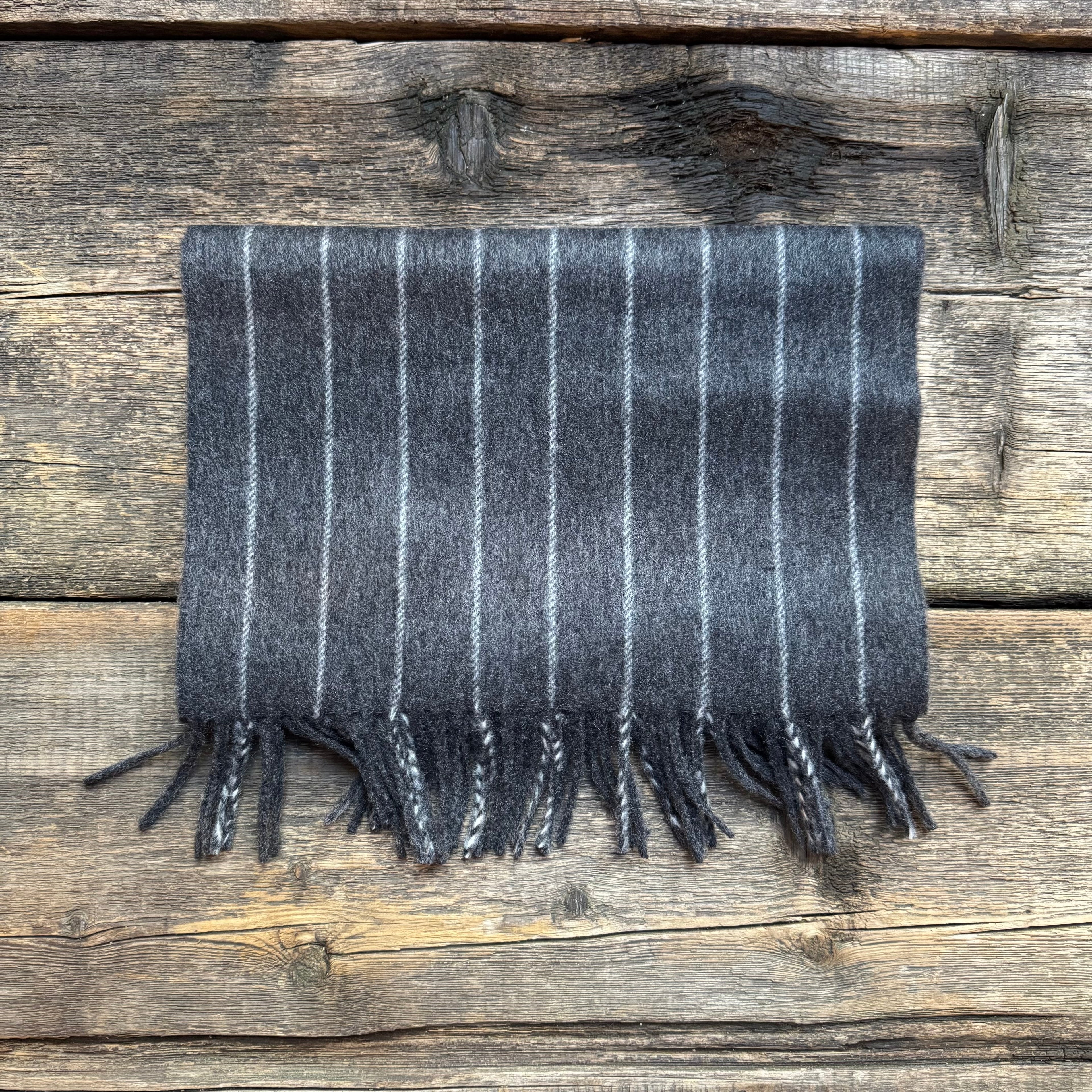 Chalkstripe Cashmere Scarf, Steel/White