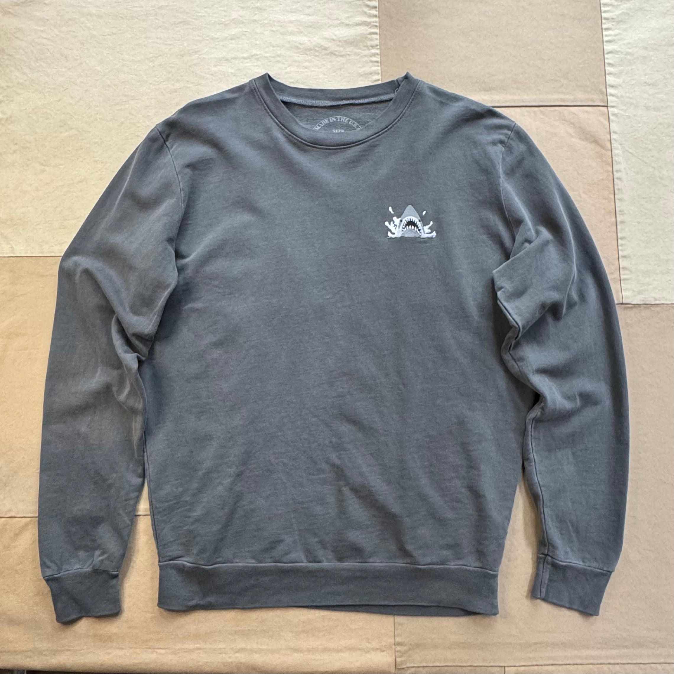 Embroidered Jaws Crewneck Sweatshirt, Charcoal