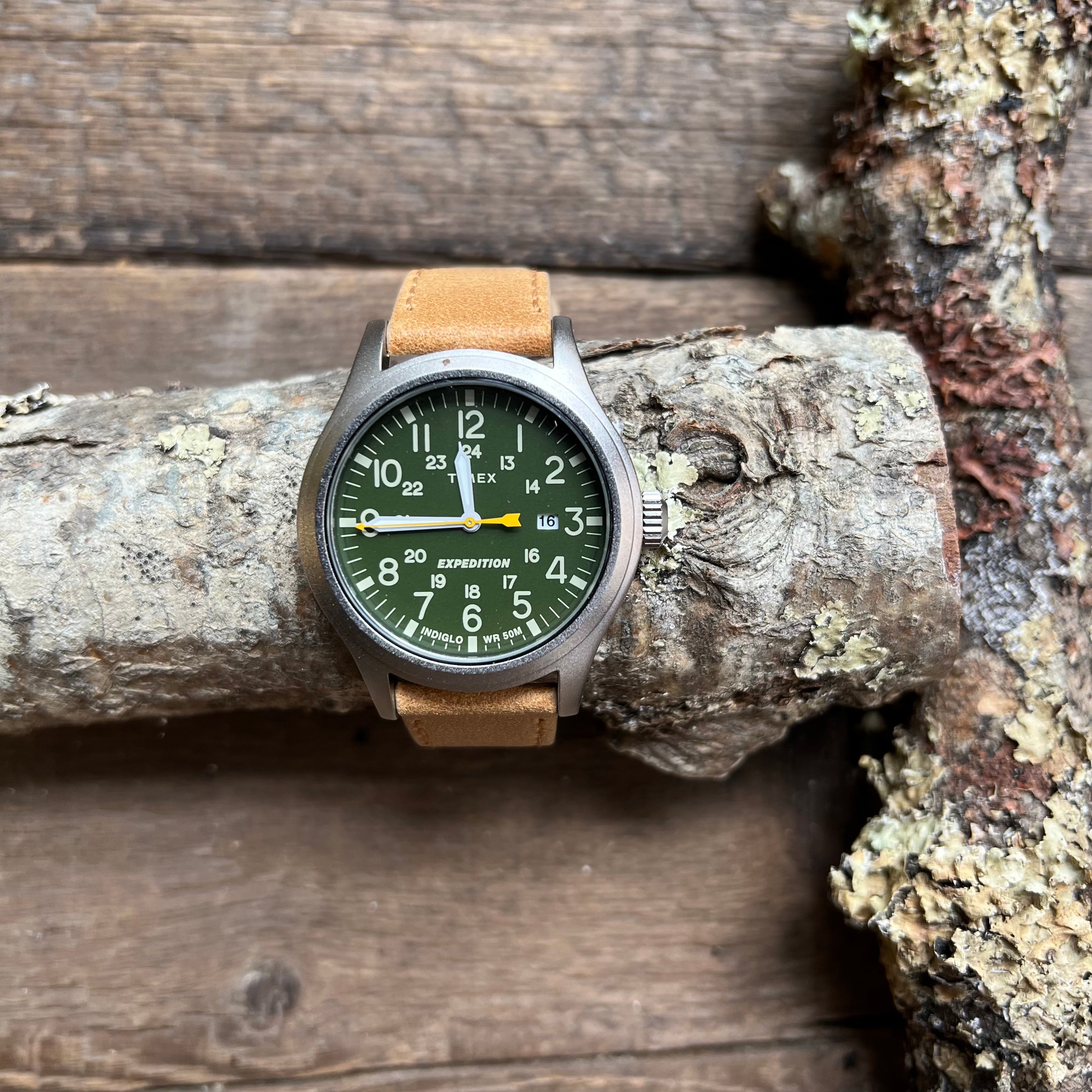 Expedition 42mm Acadia Rugged Leather Strap Watch, Olive