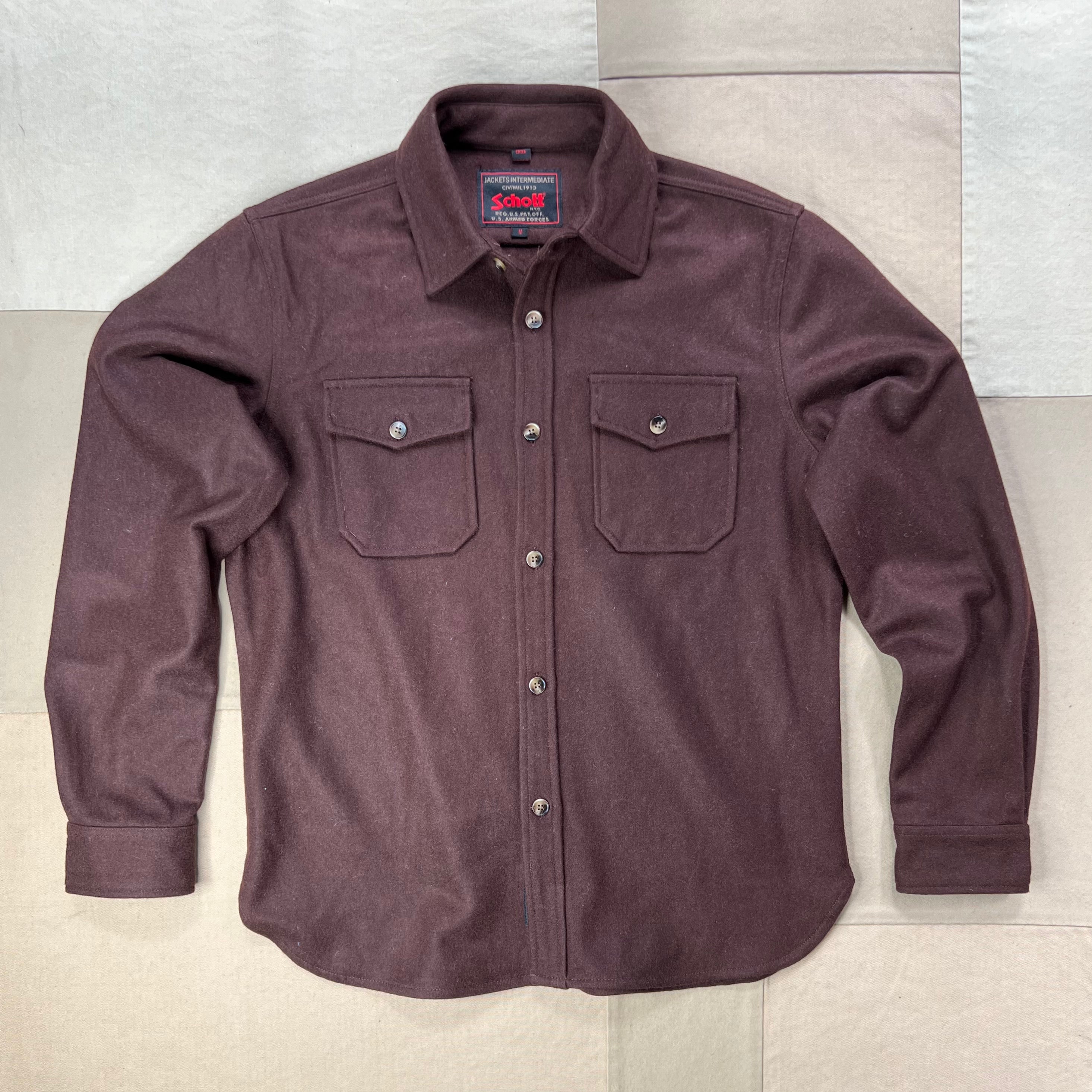 CPO Wool Button Down Shirt, Burgundy