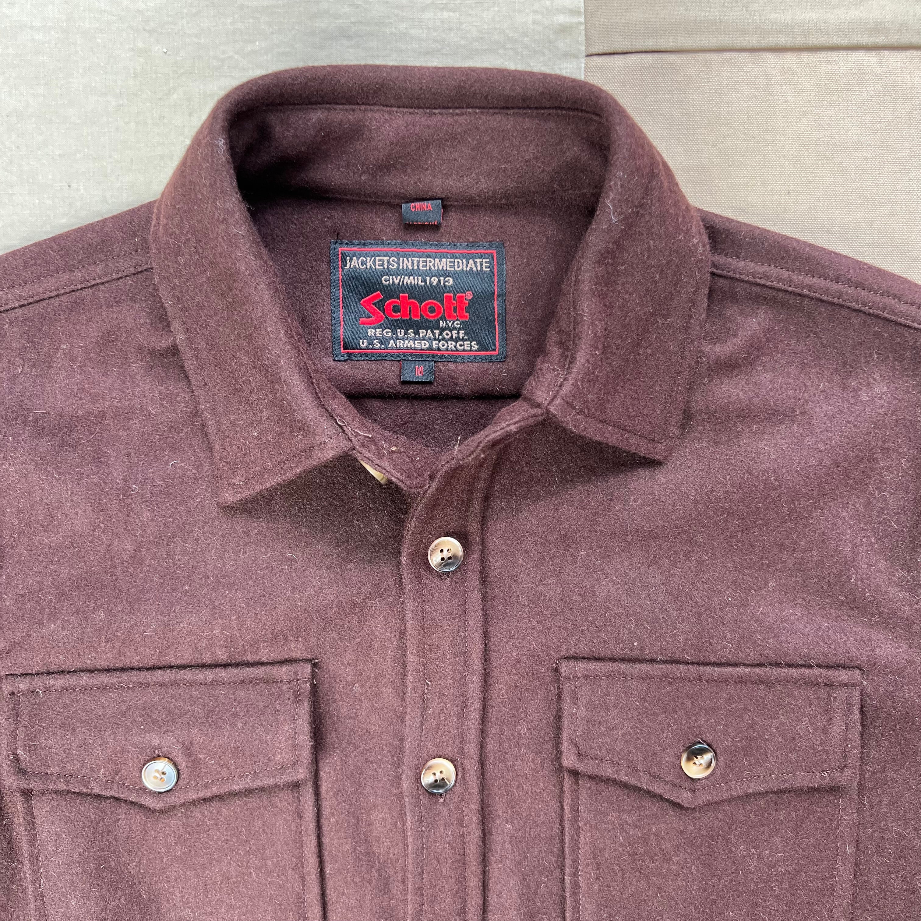 CPO Wool Button Down Shirt, Burgundy