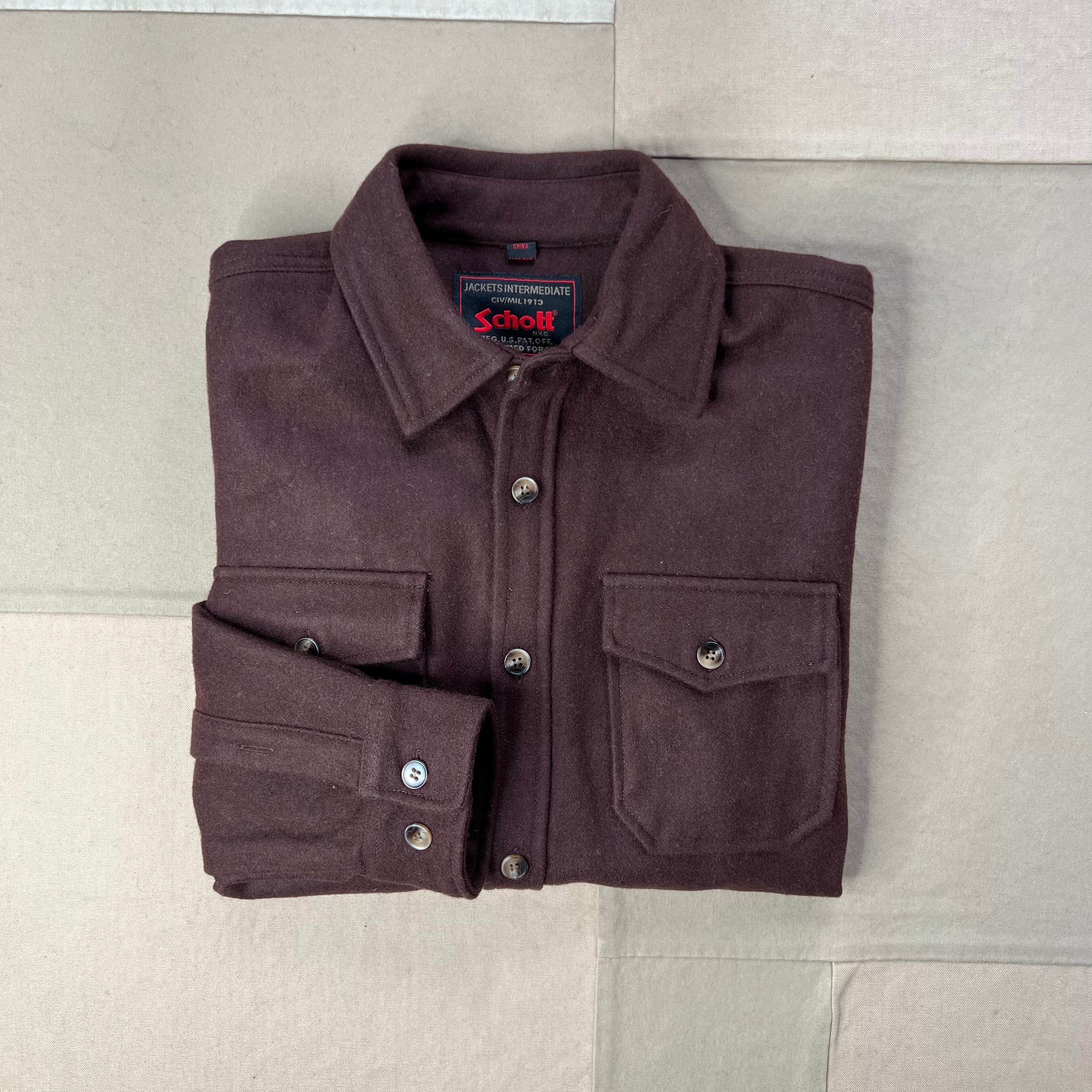 CPO Wool Button Down Shirt, Burgundy