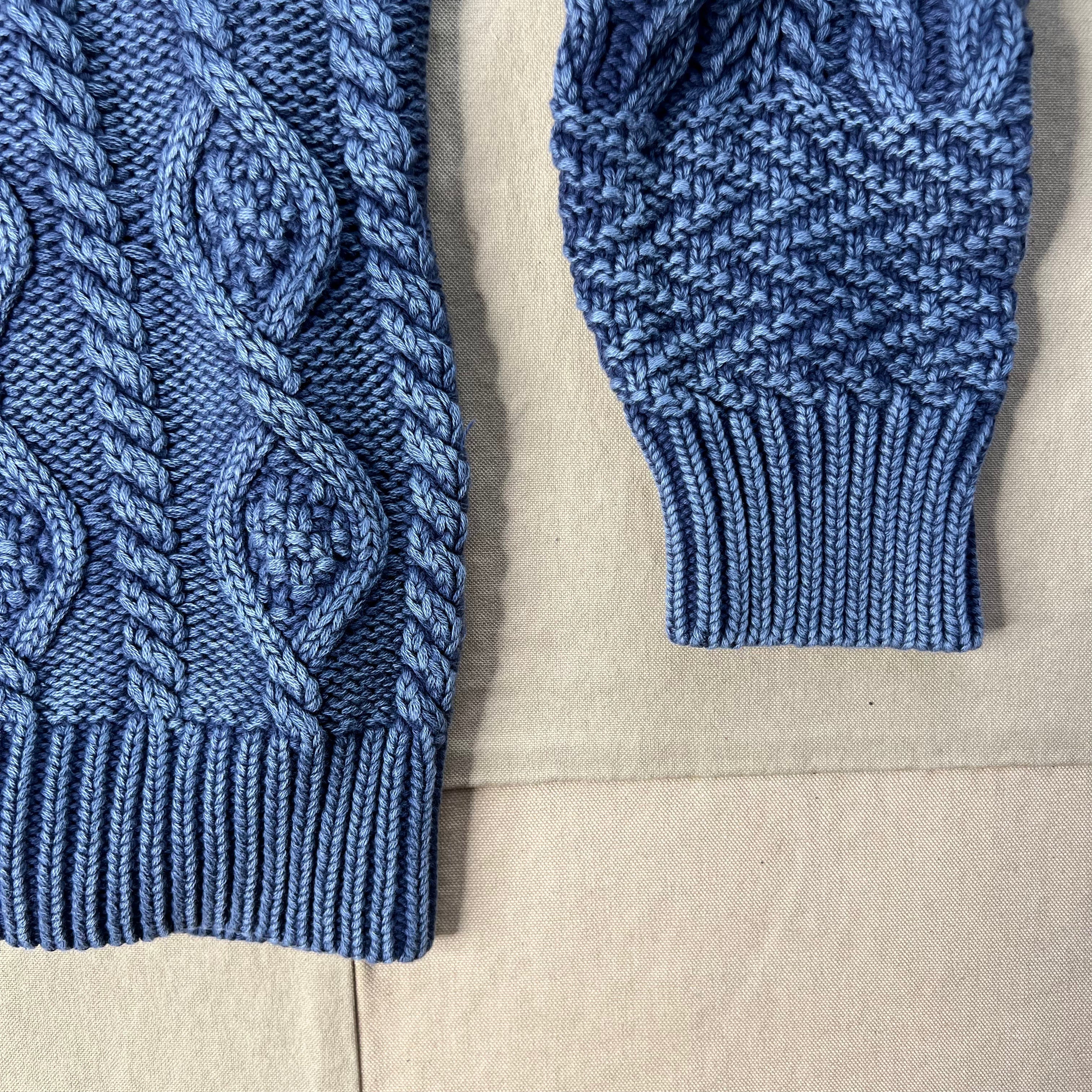 Stonewashed Patchwork Cotton Sweater, Navy