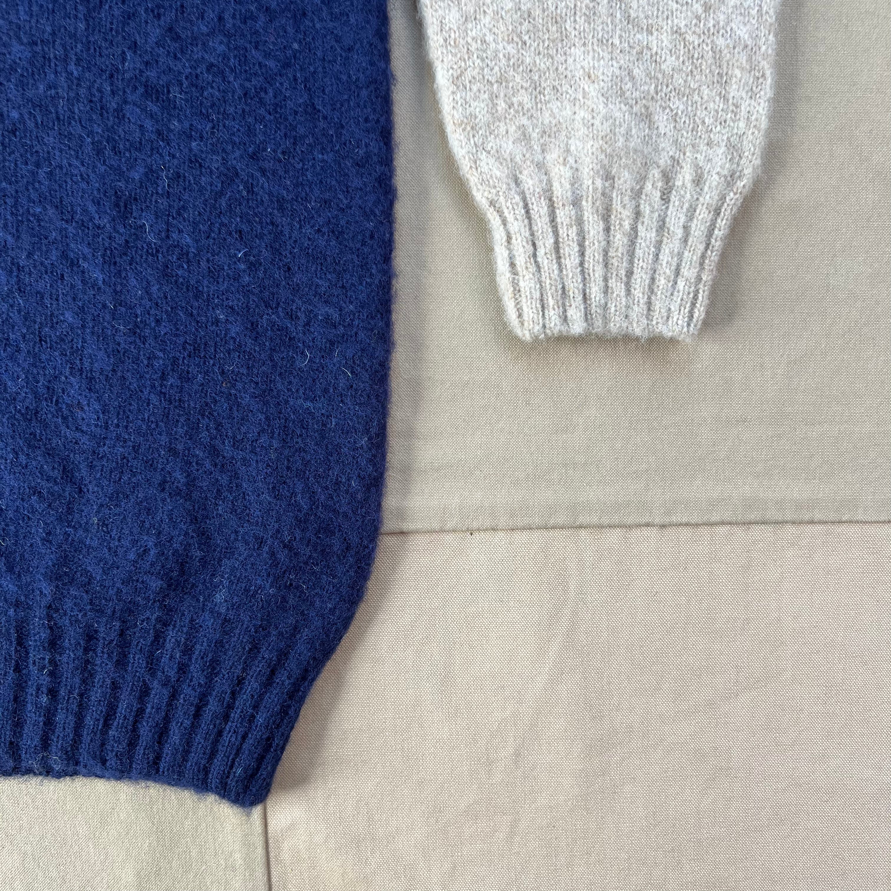 3-Tone Brushed Crewneck Sweater, Amber/Navy/Cameo