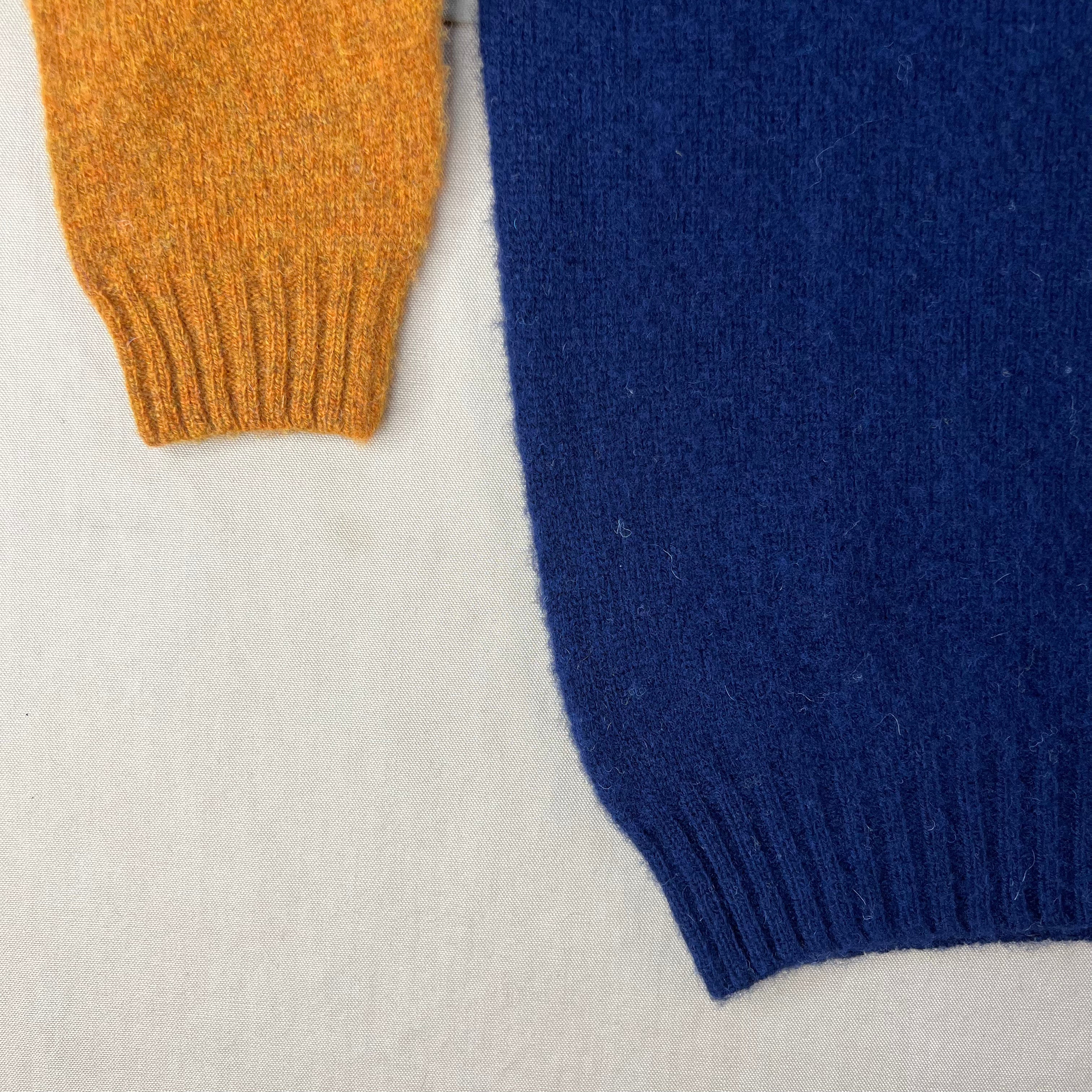 3-Tone Brushed Crewneck Sweater, Amber/Navy/Cameo