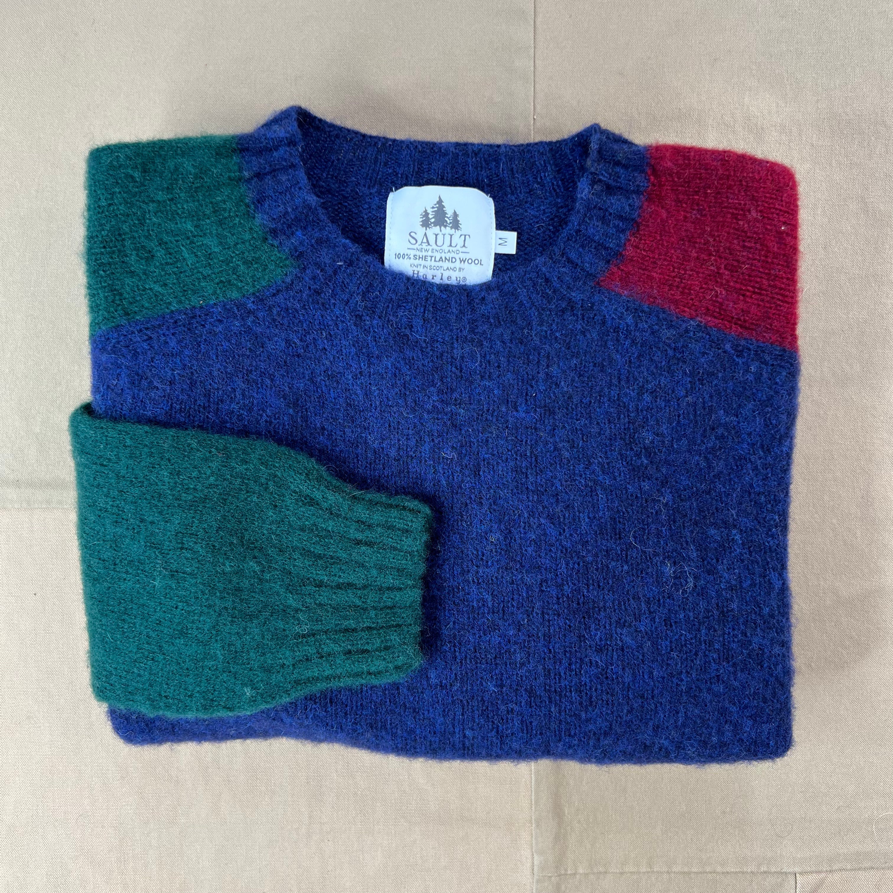 3-Tone Brushed Wool Sweater, Tartan/Night Sky/Claret
