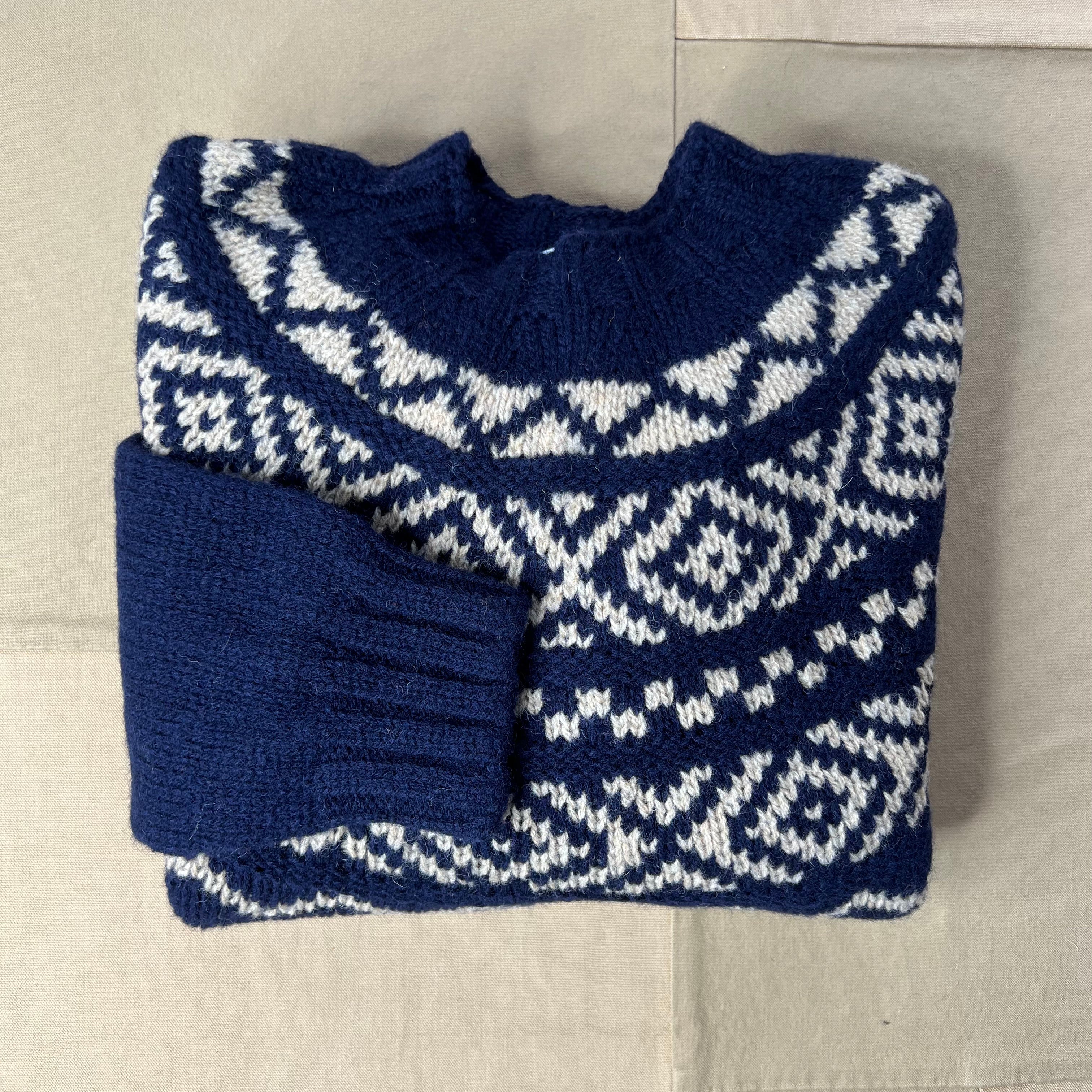 Fair Isle Yoke Crewneck Sweater, Navy/Cameo