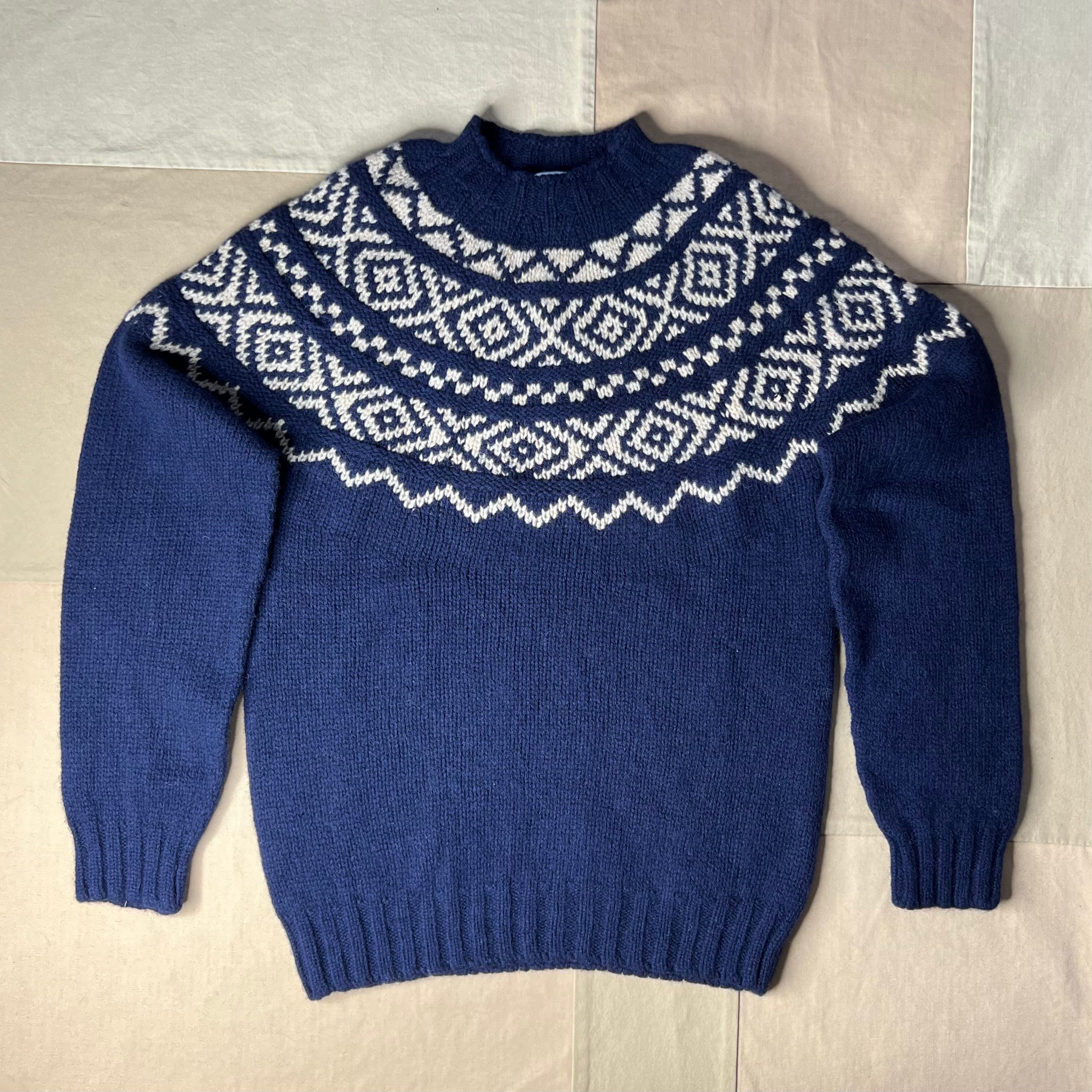 Fair Isle Yoke Crewneck Sweater, Navy/Cameo