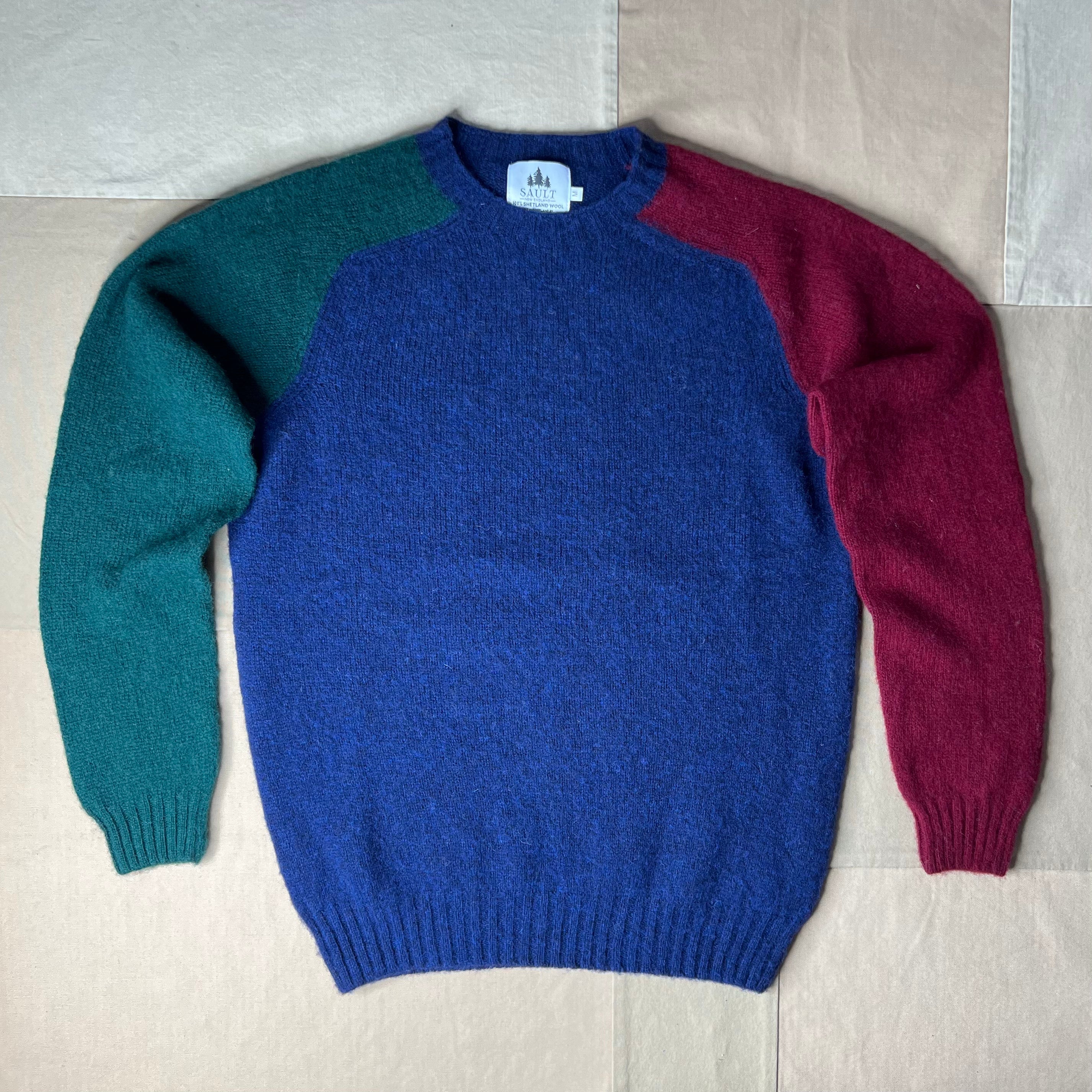 3-Tone Brushed Wool Sweater, Tartan/Night Sky/Claret