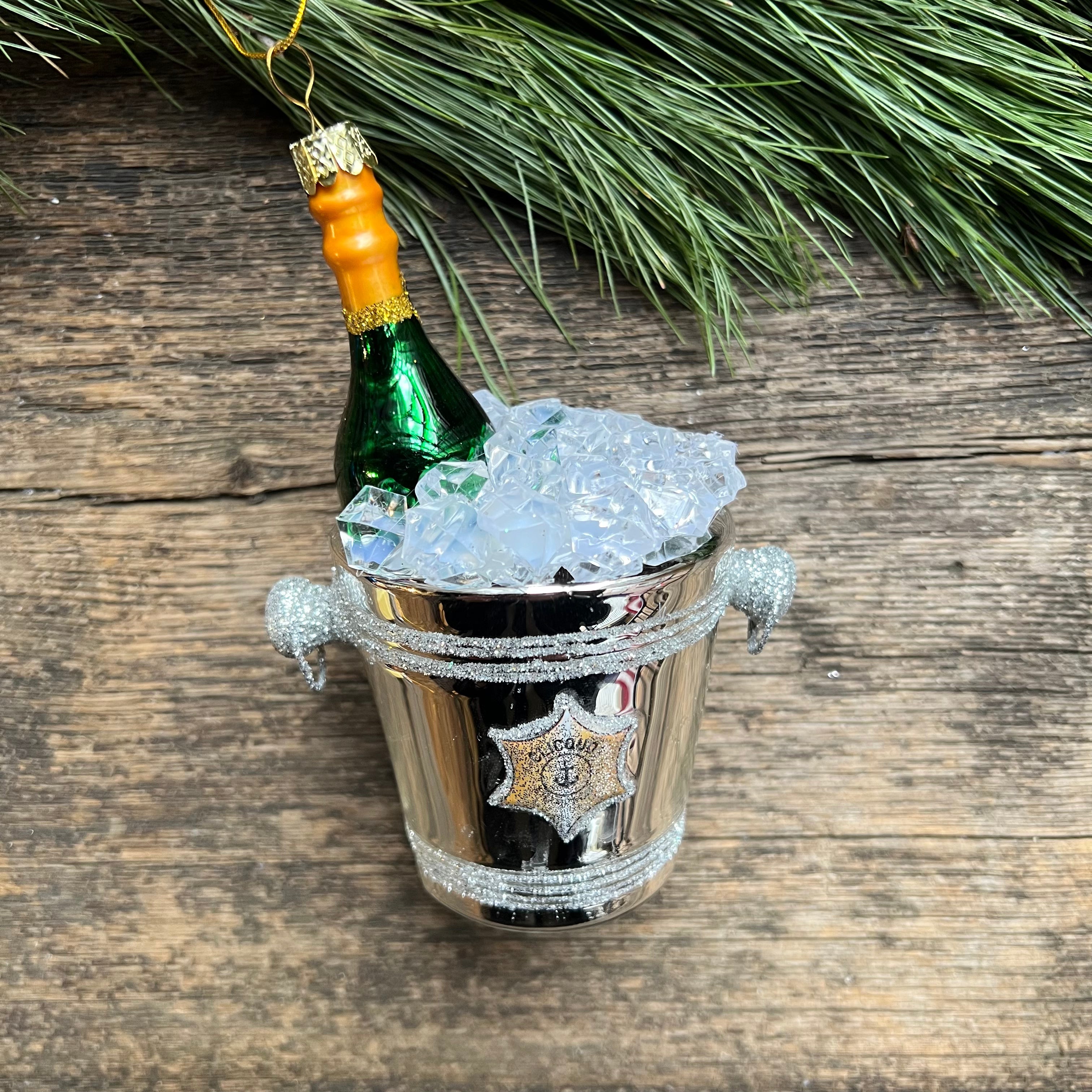 Champagne on Ice Glass Ornament